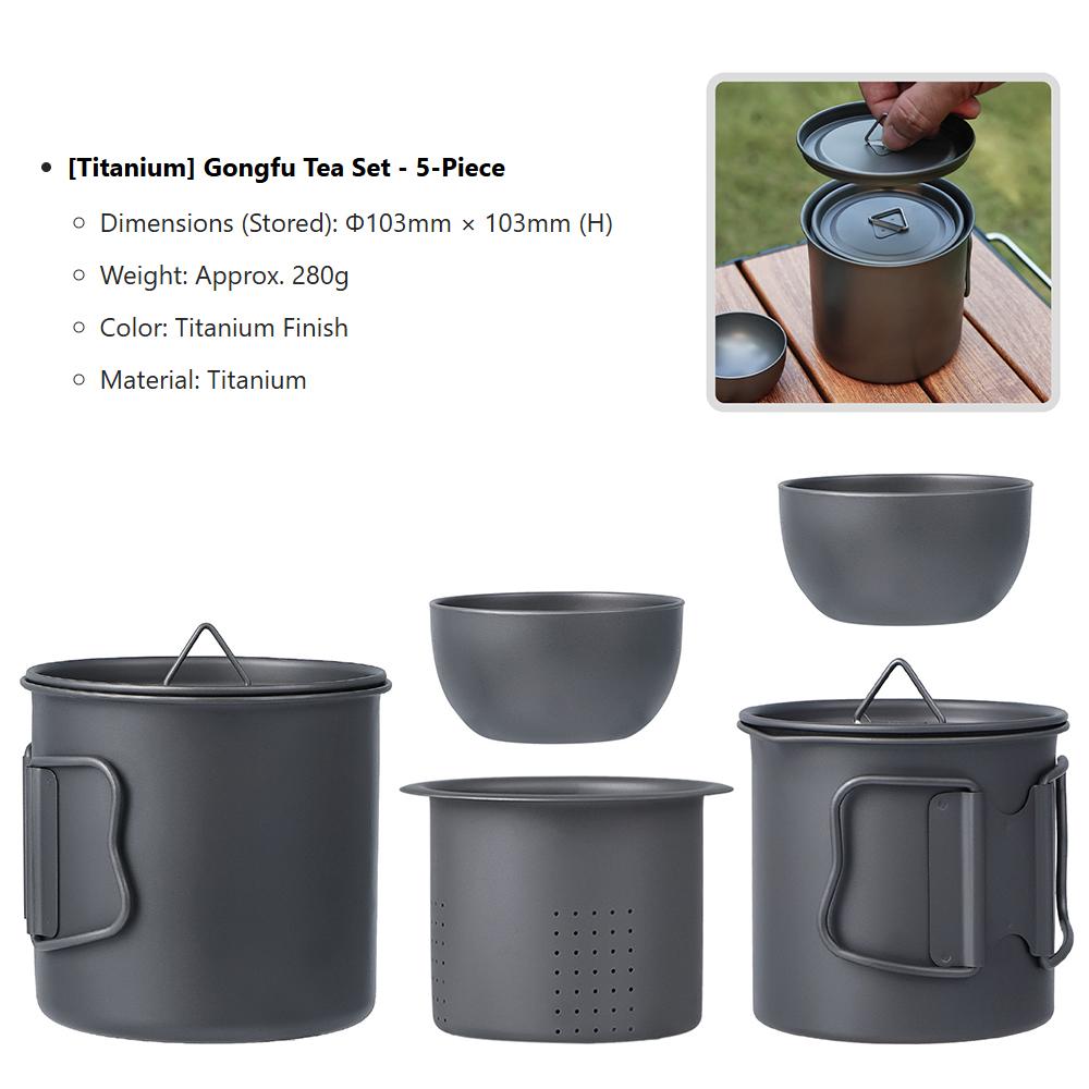 Camping-Kessel Titan-Teegeschirr Ultraleichter tragbarer Camping-Kessel & Teekanne mit Tassen für Outdoor-Reisen