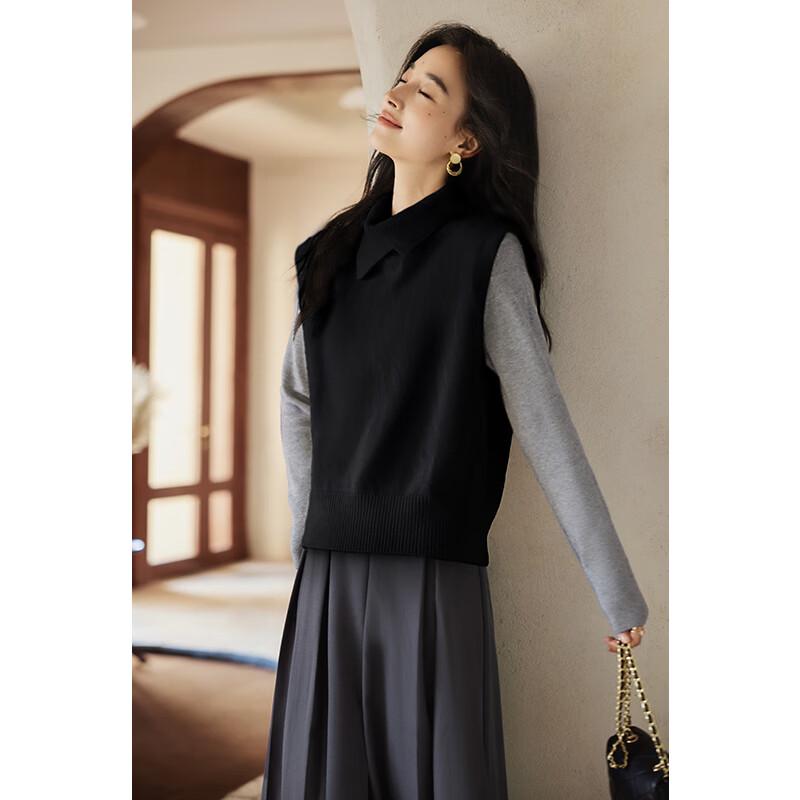 VICTORIA&VERA Women's Winter High-Neck Asymmetrical Knit Vest