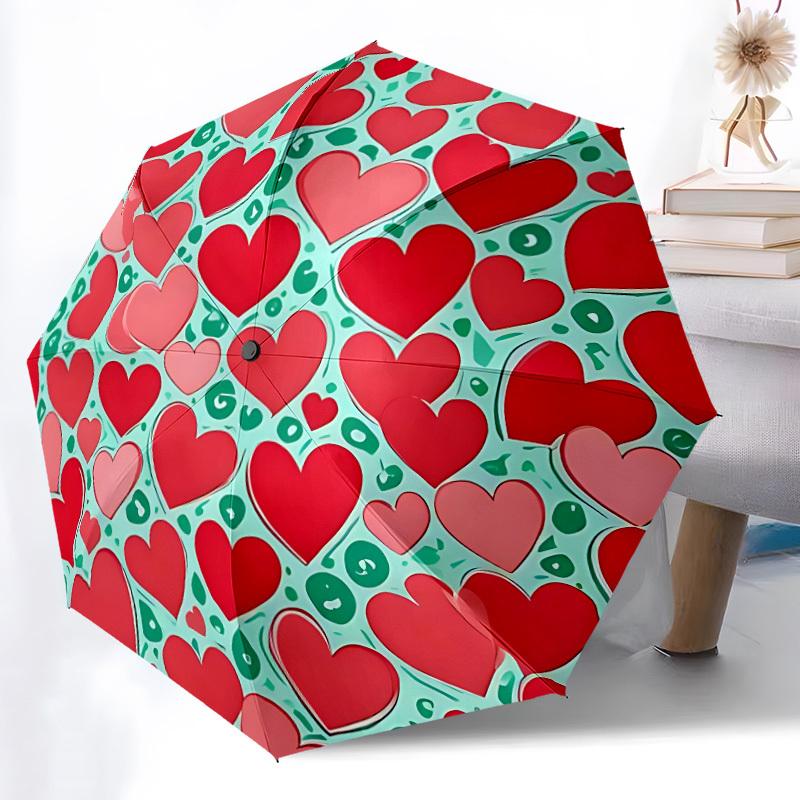 

1pc Heart Pattern Automatic Umbrella | Portable Foldable 8-Rib Manual Open, Cute Birthday & Holiday Gift for Outdoor yy260107089