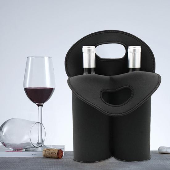 Neoprene Double Wine Tote Bag Reusable Carrier Cooler for 2 Standard 750ml Bottles Wine