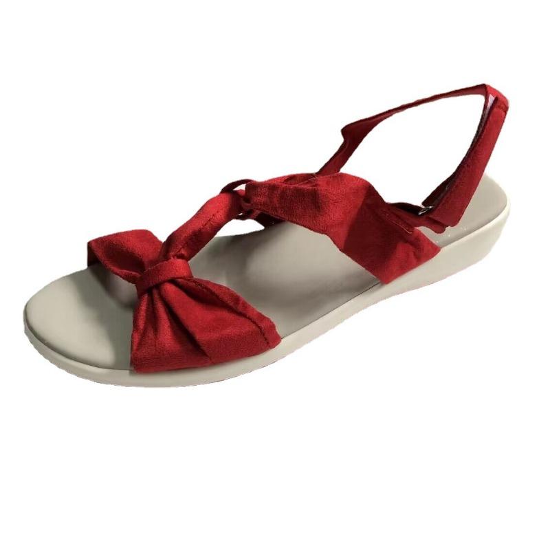 New summer open-toed Velcro flat-bottomed wedge sandals women's cloth-faced cross-platform beach sandals