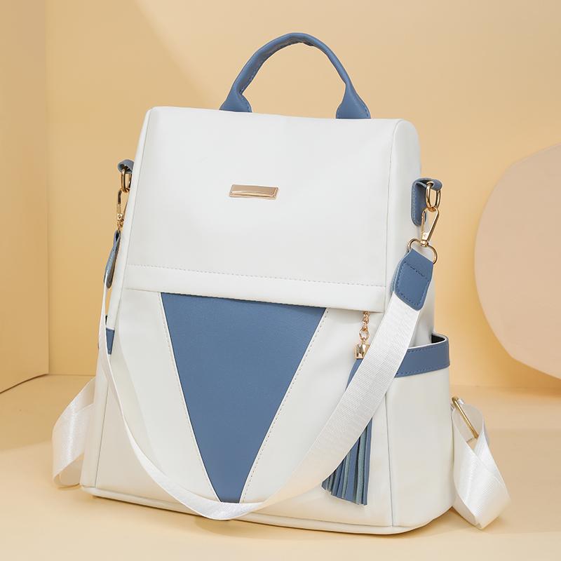 Diebstahlsicherer Rucksack Damen Farbkontrast Pendlerrucksack Großes Fassungsvermögen Multifunktionale Quasten-Umhängetasche