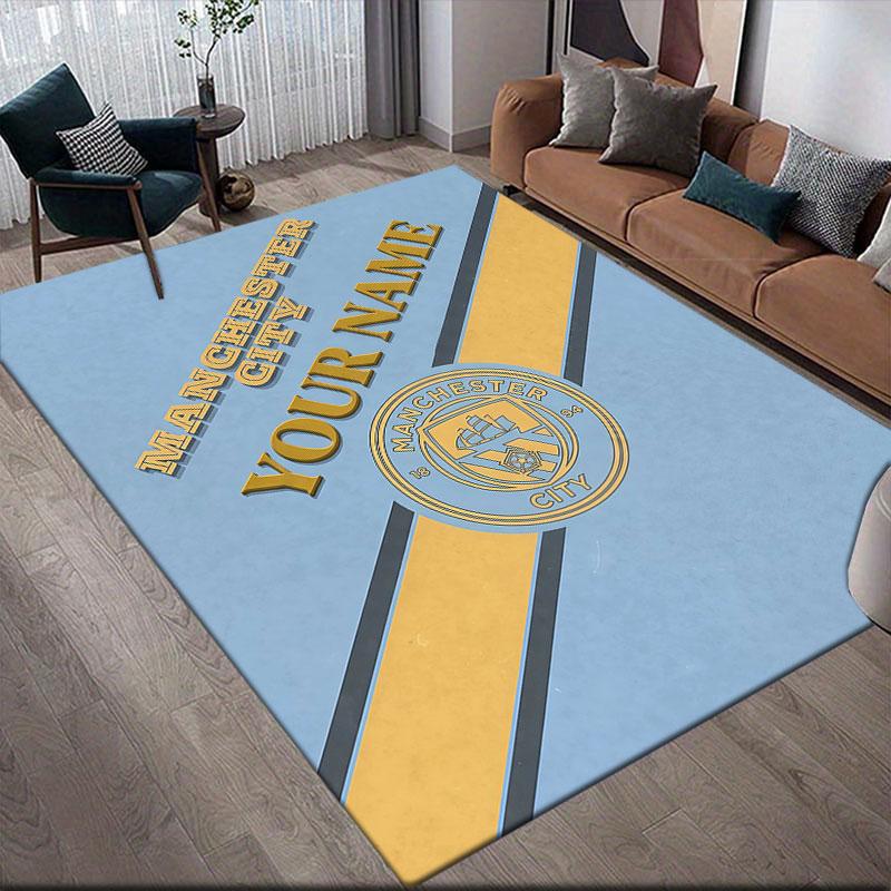 Custom Name,Man City Home Sofa Decoration for Living Room & Bedroom, Non‑Slip Play Flannel Floor Mat for Game Room