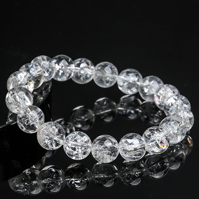 Hongchu Crystal Himalayan White Crystal Bracelet Crackled White Crystal Round Bead Bracelet