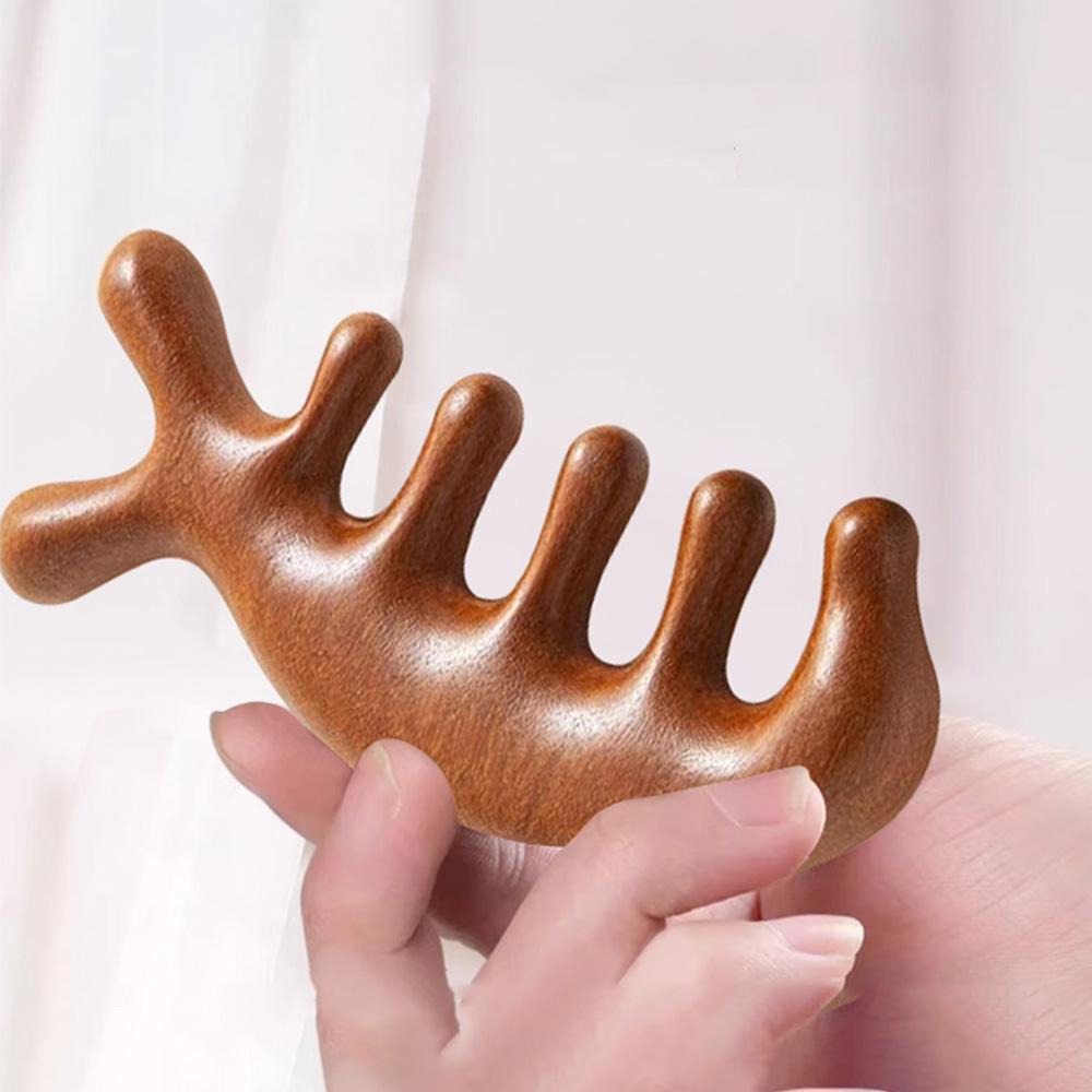 Meridian Massage Comb Five-Tooth Handleless Chinese Acupuncture Head Comb Blood Circulation Sandalwood Scalp Meridian Comb