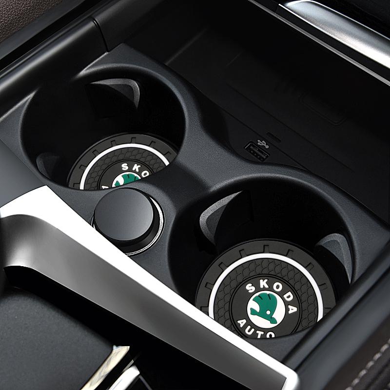 WMZW4 For Skoda Octavia Rapid Kodiaq Karoq Fabia Kamiq Sup Car Coaster Water Cup Bottle Holder Anti-slip Pad Mat Silica Gel Waterproof