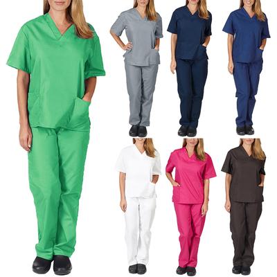 Tweedelige set V-hals Korte mouwen Verpleegkundige uniformset Tops + broeken Scrubpak Snel drogende pakken