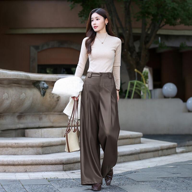 Demana Chic Pleated Wide-Leg PU Petite Pants