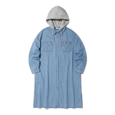 INTERCREW Women'S Light Indigo Stone Wash Long Denim Shirt L Blue Ita1Ye52Alb