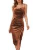 Spring/Summer 2022 European & American Women's Sexy Velvet Slit Pleated Slip Dress