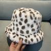 Winter New Warm Plush Fisherman's Hat Children's Fashionable Versatile Foldable Basin Hat Leopard Print Shows the Face Bucket Hat Tide
