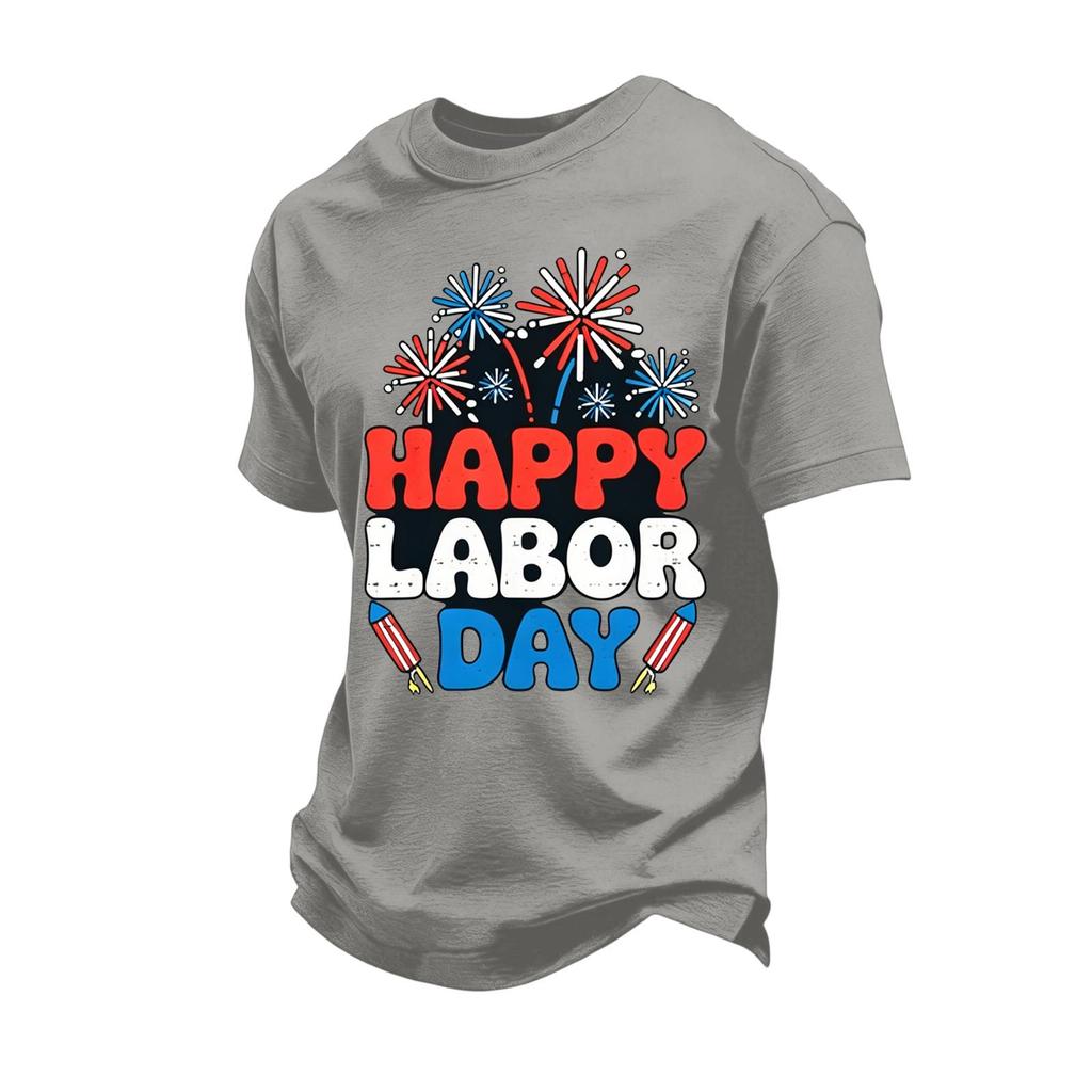 Men's Loose Fit Casual Short Sleeve T Shirt Labor Day Graphic Print Crew Neck Cotton Blend Top for Everyday Wear