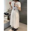 Summer French Short Sleeve Round Neck Dress Women Elegant Slimming Drawstring Long Dress