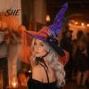 Multi Layered Lace Decor Halloween Witch Hat for Women, Gothic Spider Web Mesh Skeleton Hand Pleated Wizard Rose Flower Costume, Cosplay Party Outfit