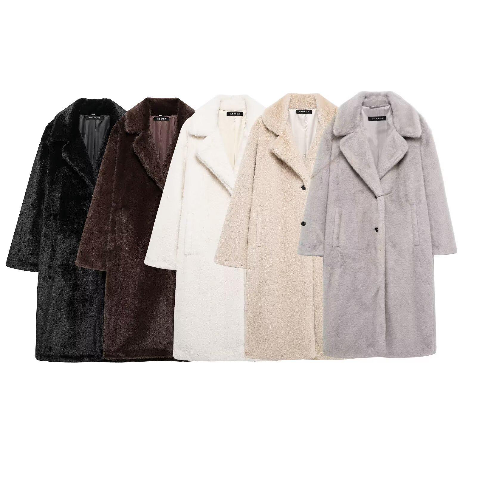 

European and American Style Women s Faux Fur Long Coat with Versatile Loose Suit Collar Small
