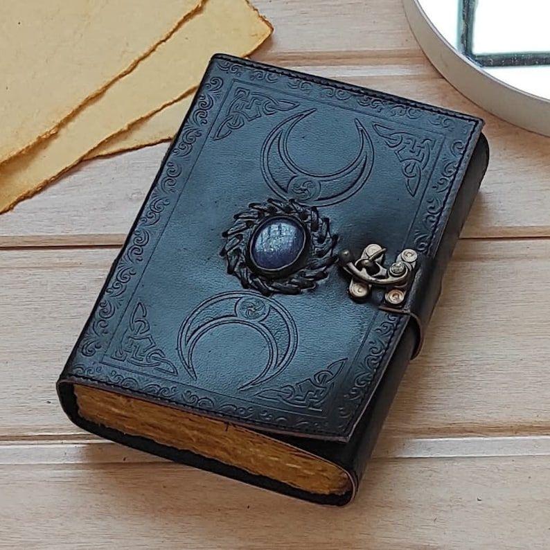 Triple Moon Goddess Leather Journal: Medieval Grimoire Gift