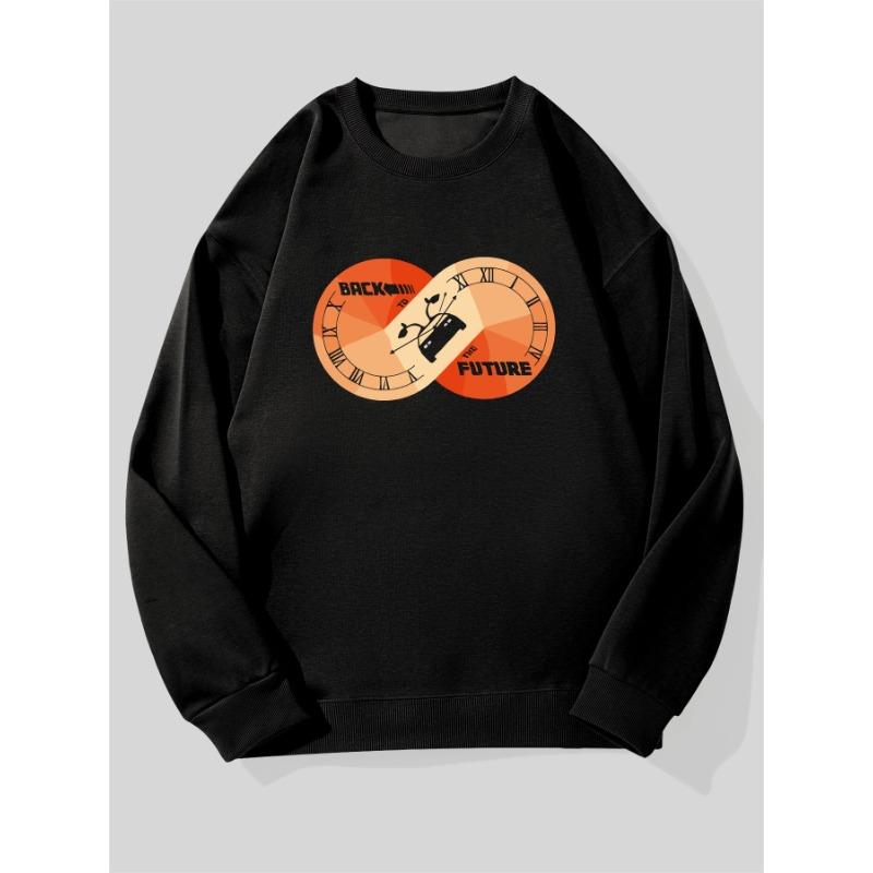 Men'S BA To FUTURE Pattern Casual Crewneck Sweatshirt, Daily Casual Wear, Flat Print Crewneck Style.