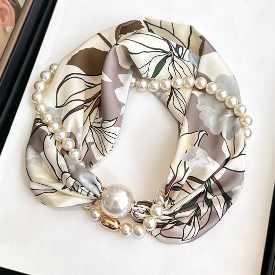 Sciarpa da Donna Stampa a Righe Perla Sintetica Fibbia Magnetica Texture Morbida Liscia Sciarpa Estiva Versatile Sottile Accessorio per il Collo