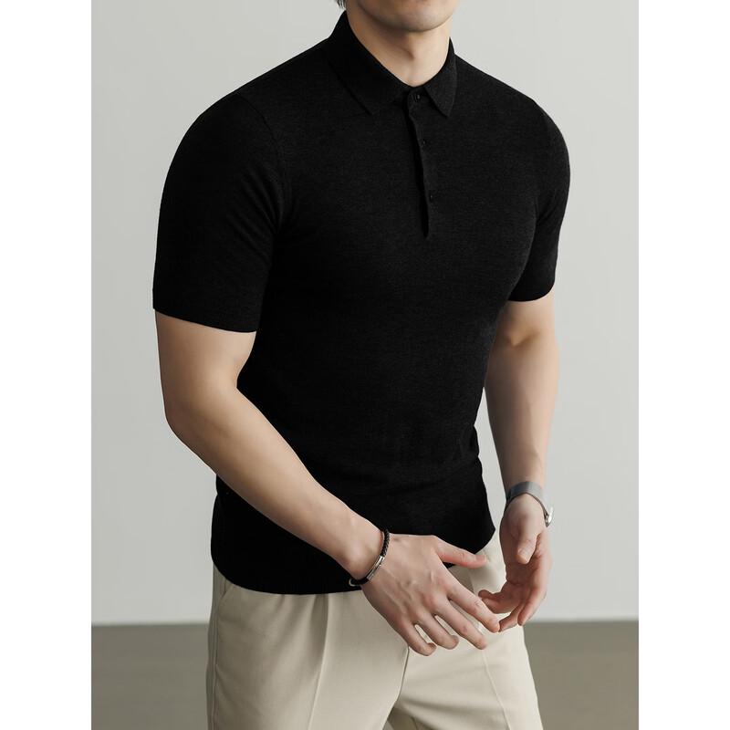 Hengyuanxiang Men's Merino Wool Knit Polo Shirt