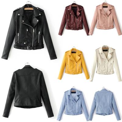 Women Ladies Lapel Motor Jacket Coat Zip Biker Short Punk Cropped Tops