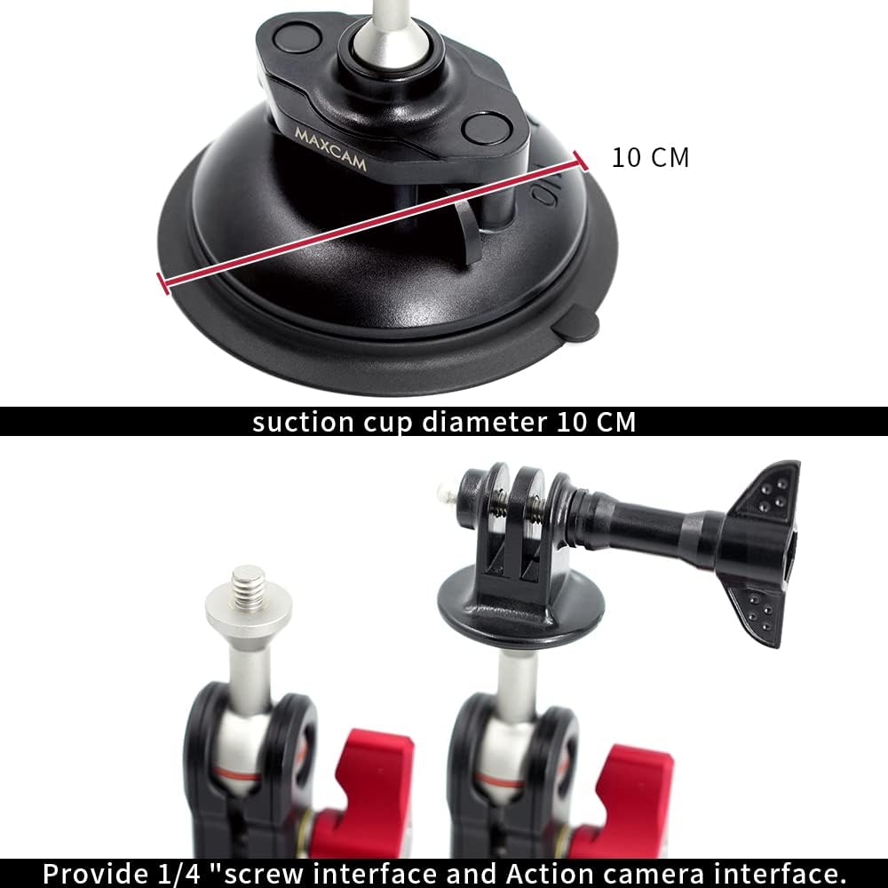 MAXCAM Aluminum Alloy Suction Cup PRO Compatible for GoPro HERO13/HERO12/HERO11/HERO10/HERO9/HERO8 Black