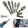 Set of 8 Socket Extension Adapters 1/4" 3/8" 1/2" Hexagonal - CVA Steel, Magnetic