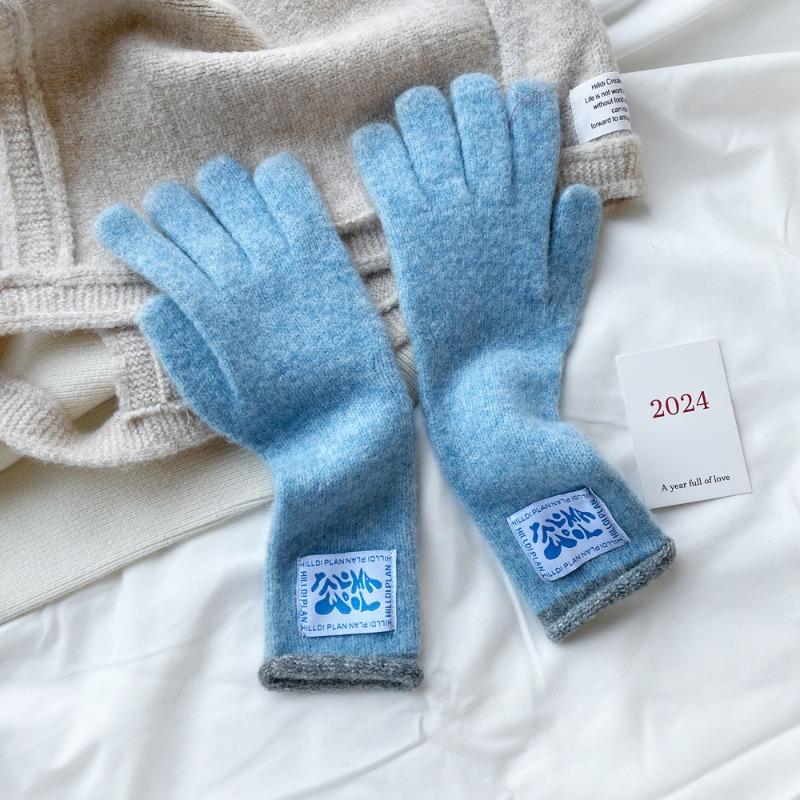 Style wool gloves knitted touch screen gloves women's autumn and winter warm macaron color relaxation gloves