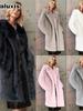 Fall Winter Women's Long Fur Coat with Westem Collar Suit Jacket Faux Fur Overcoat