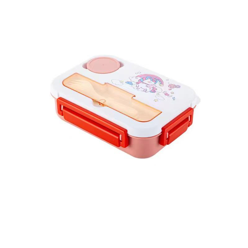 4Grid Lunch Box Outdoor Bento Box with Fork Microwave Heated Lunch Container with Sauce Box for Children Student Food Storage