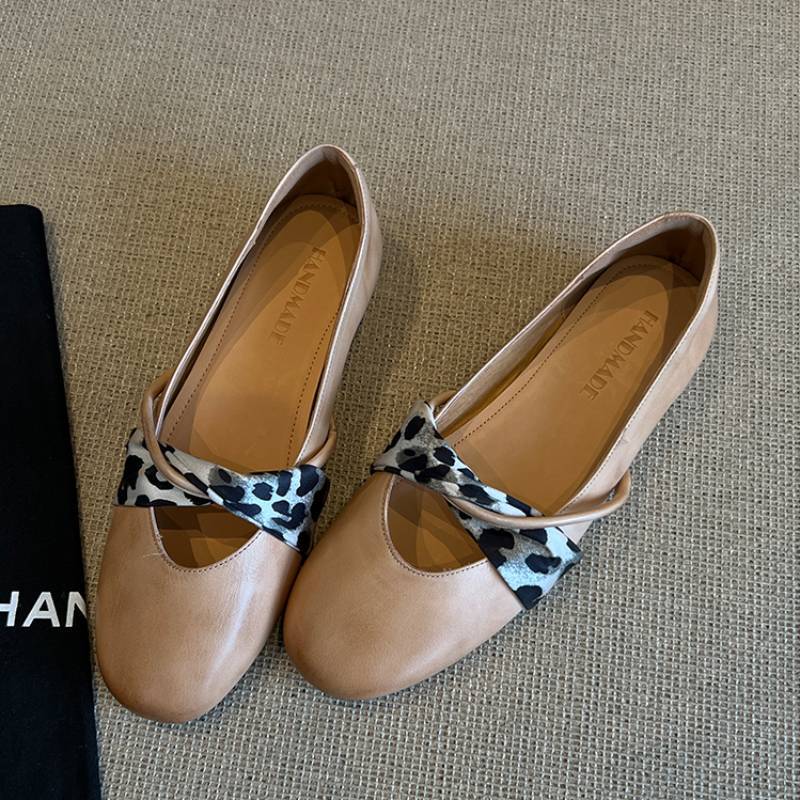 Sheepskin version~ Round head ballet flat leather shoes, shallow mouth single shoes, women's versatile French gentle wind Mary Jane shoes