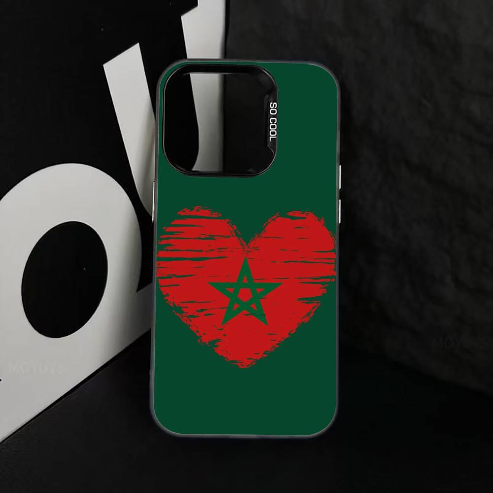 M-Morocco F-Flag Phone Case For iPhone 17,16,15,14,13,12,11 Plus,Pro Max,XS,Colorful Silver Black Cover