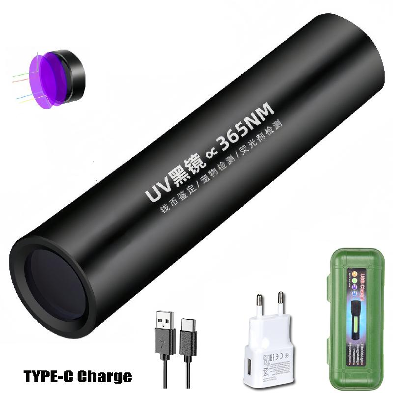 Portable EDC UV Flashlight 365nm Type-C Rechargeable Lantern Mini LED Light Ultraviolet Torch Pet Urine Stain Scorpion Detection