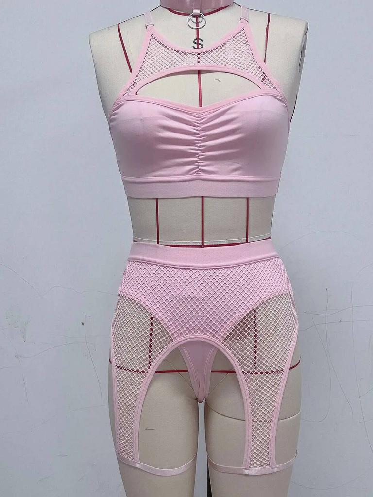 Women's Underwear Sexy Lace Mesh Patchwork Bra And Panty Lace Mesh Perspective Exotic Short Sets Backless Wrap Chest Charm K8OV