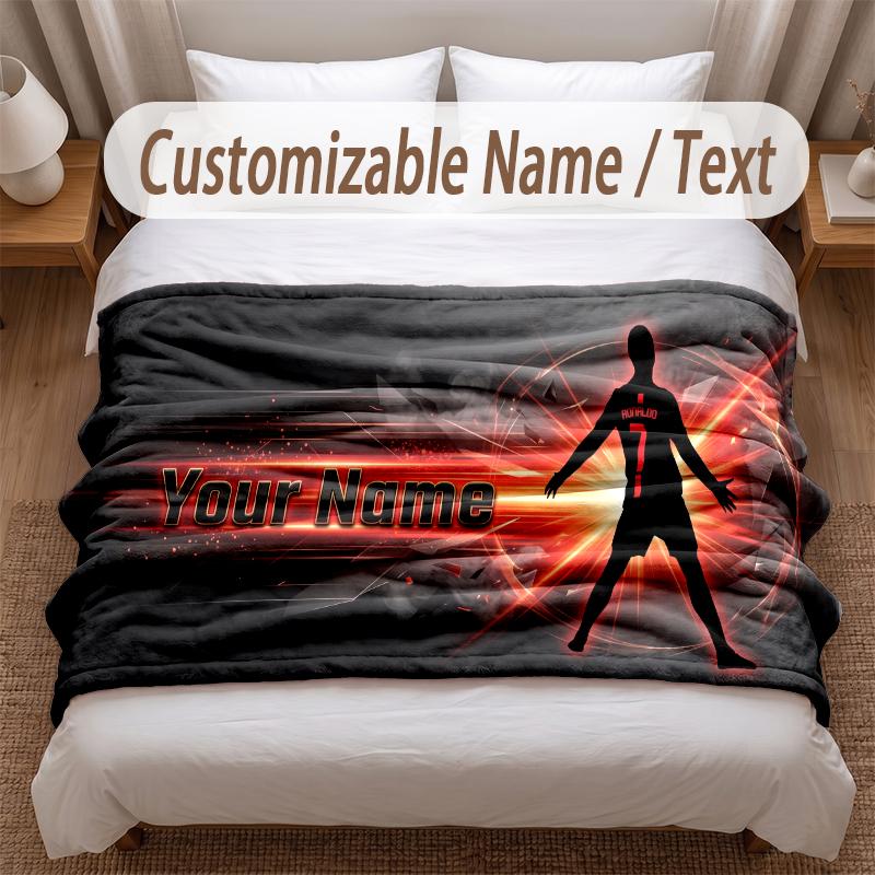 Cristiano Ronaldo Printed Flannel Blanket Custom Name Text Soft Warm Throw For Bedroom Holiday Gift