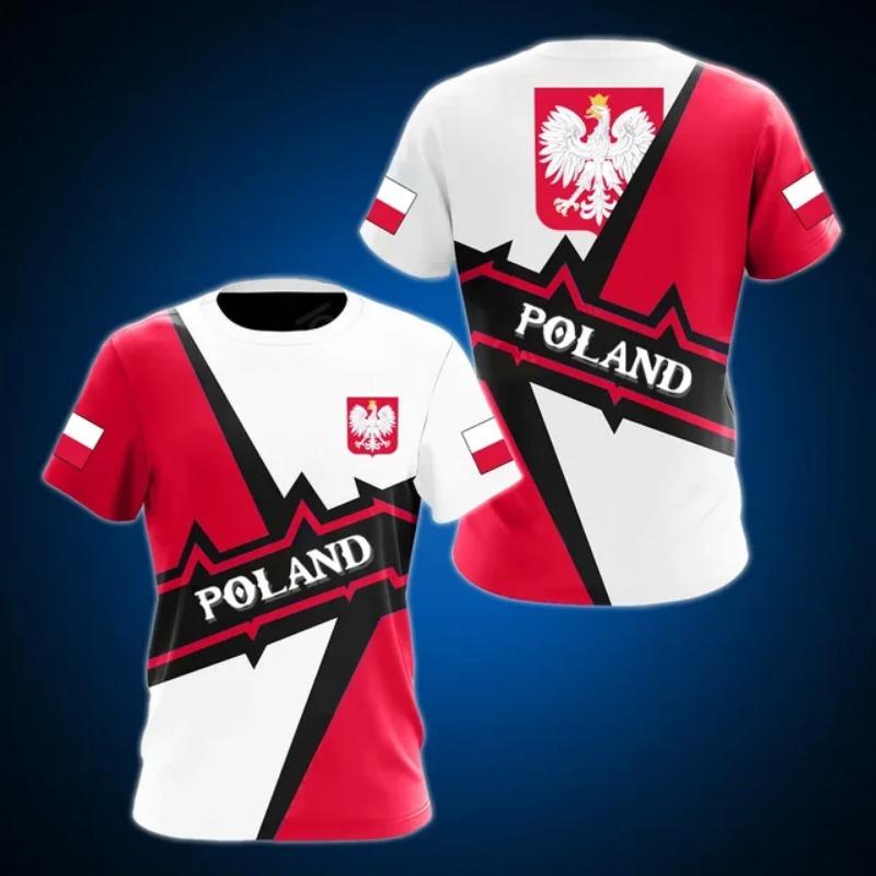 T-shirt à manches courtes et col ras du cou pour homme, surdimensionné, ample, à la mode, avec Badge de drapeau polonais, Camouflage de guerrier imprimé en 3D, séchage rapide