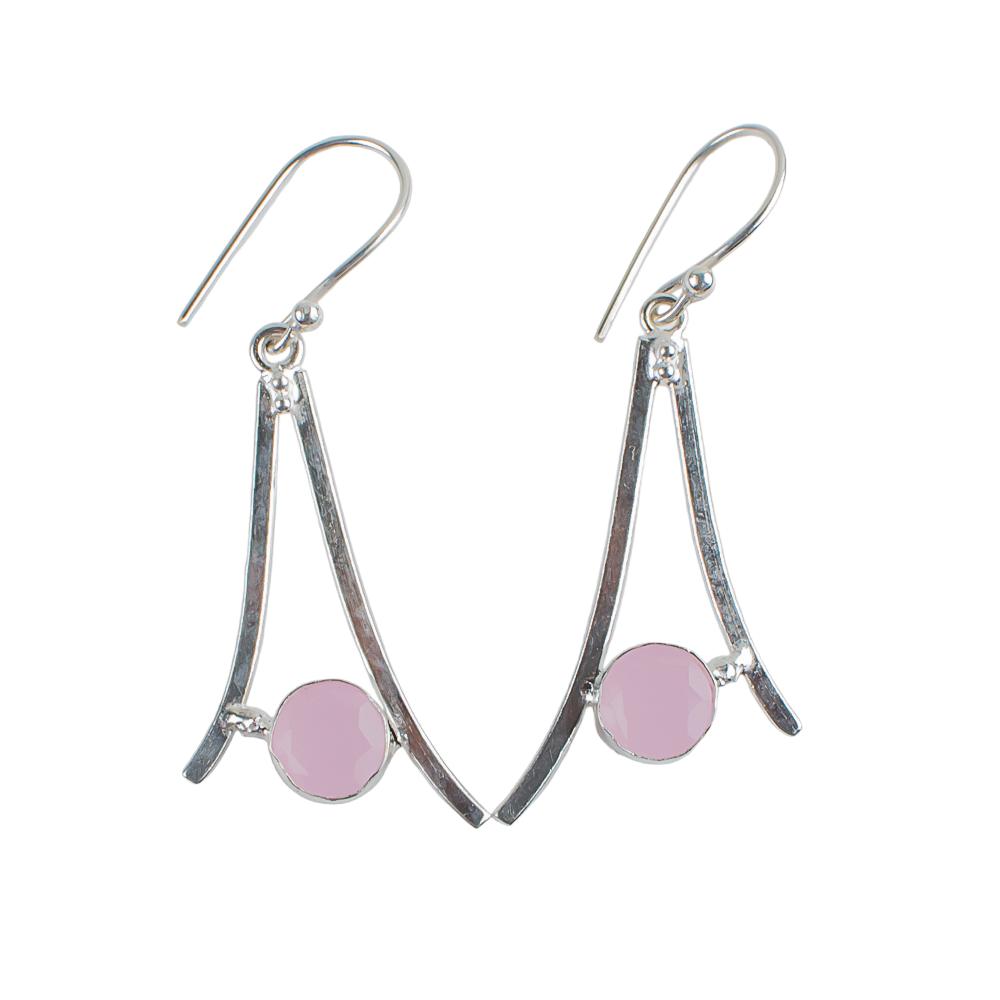 Rose Chalcedony Gemstone 925 Sterling Silver Jewelry Earrings 1.45" For Women EE-66-12