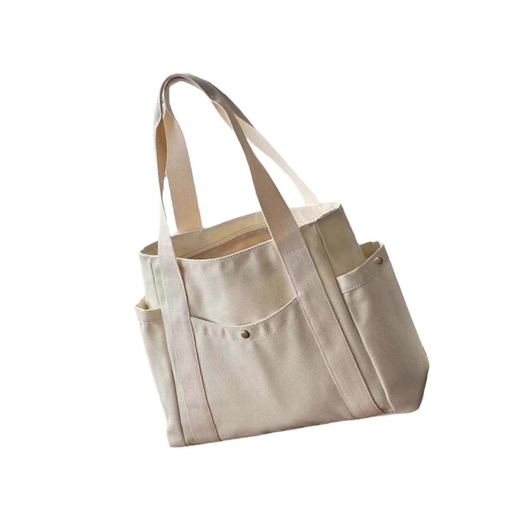 Fashionable Shopping Bag Canvas Bag For Women Convenient Handbag Large Capacity Book Bag For Student And Professional Beige
