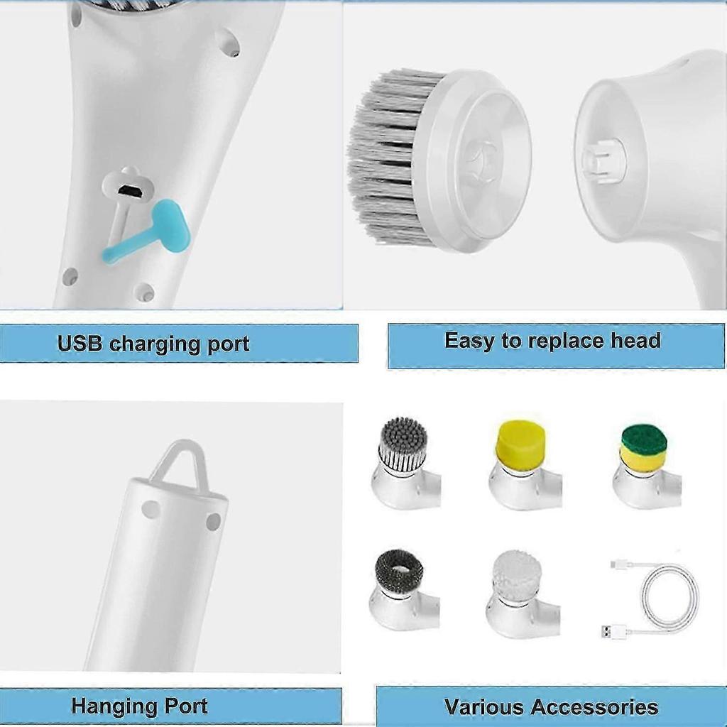 Electric Scrubber for Cleaning, Handheld Cordless Electric Cleaning Brush with 5 Replaceable Heads for Bathtub, Kitchen, Bathroom, Floor, Dish, Car, S