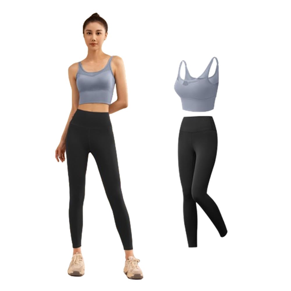 

FLORPERRY Леггинсы для йоги и бюстгальтер Спортивный комплект для йоги, бега, тренировок XL Женский комплект, Комплект из 2 предметов, Бюстгальтер, Брюки, Одежда, Одежда, Синий, синий