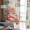 Christmas Poinsettia Vintage Stamp Truck Window Tulle Curtains For Living Room Kitchen Christmas Home Decor Sheer Voile Curtains