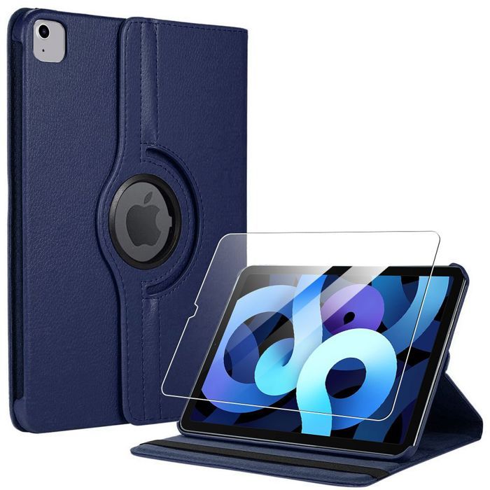 Coque + Verre Trempé - BOOLING - pour iPad Air 4/5 10,9" - Protection 360° - Cuir Synthétique - Bleu Marine