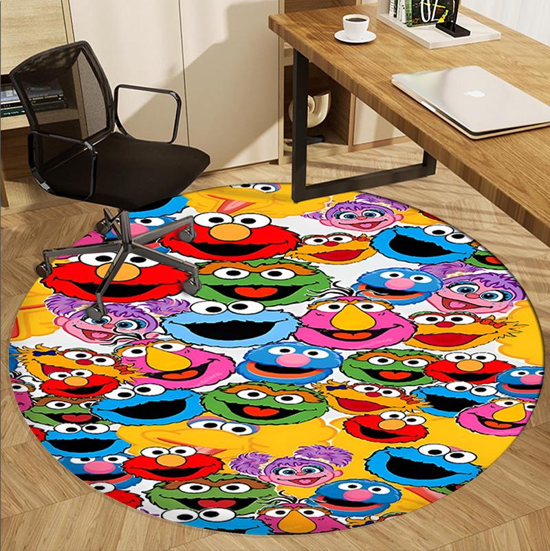 Sesame Street Pattern Round Rug, Indoor/Outdoor Mat, for Picnic, Gameroom, Bedroom, Office, Living Room, Home Decor Carpet, Birthday Gift
