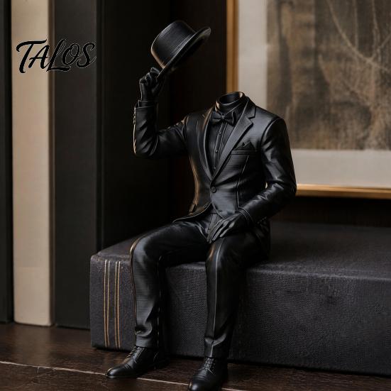 Personaggio Seduto Moderno Minimalista, Ornamento da Scrivania Stampato in 3D con Gentiluomo Seduto, Statuetta Astratta Senza Volto, Scultura Artistica Estetica per Arredamento da Scrivania Stile Industriale
