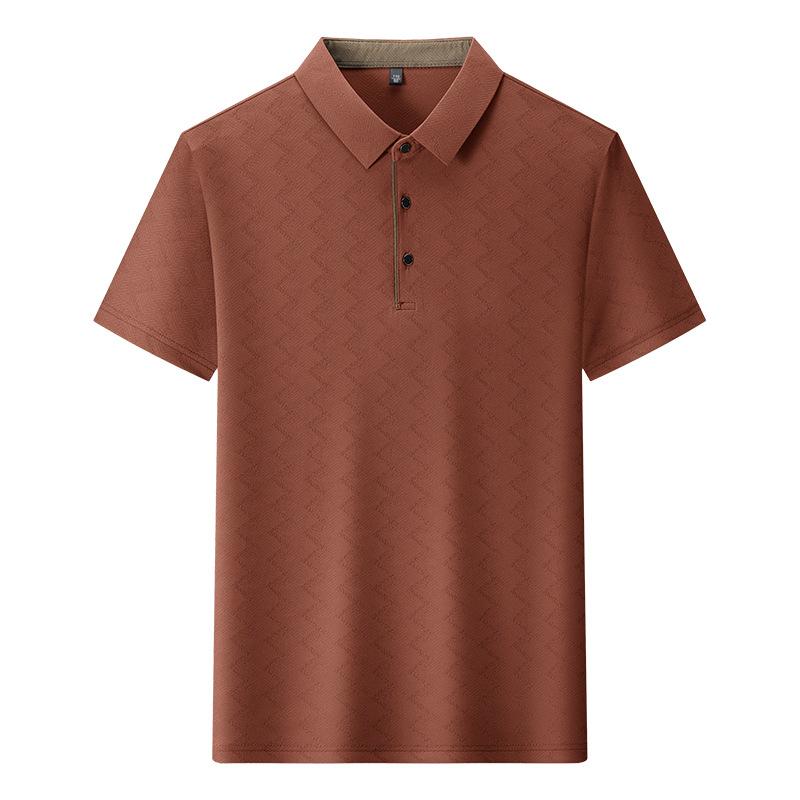 Letní pánské business casual polo tričko s krátkým rukávem z ledového hedvábí, prodyšné tričko s límečkem