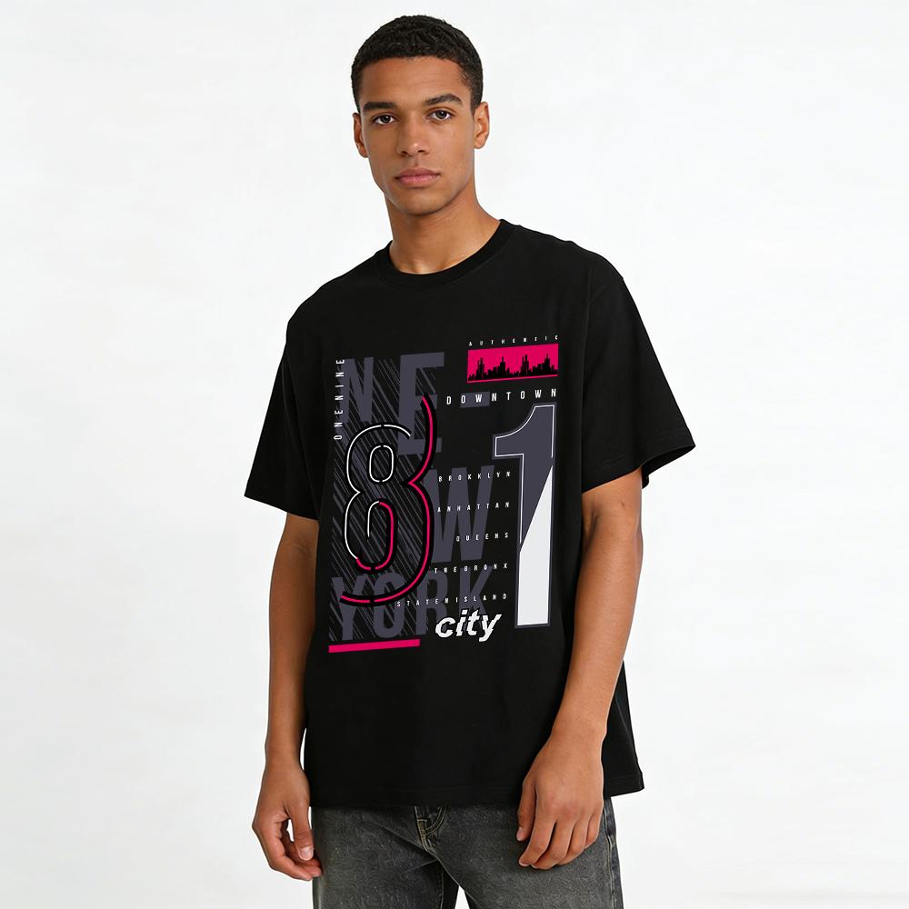 New York City Style Number Print Casual Streetwear T-Shirt Pure cotton T-shirt