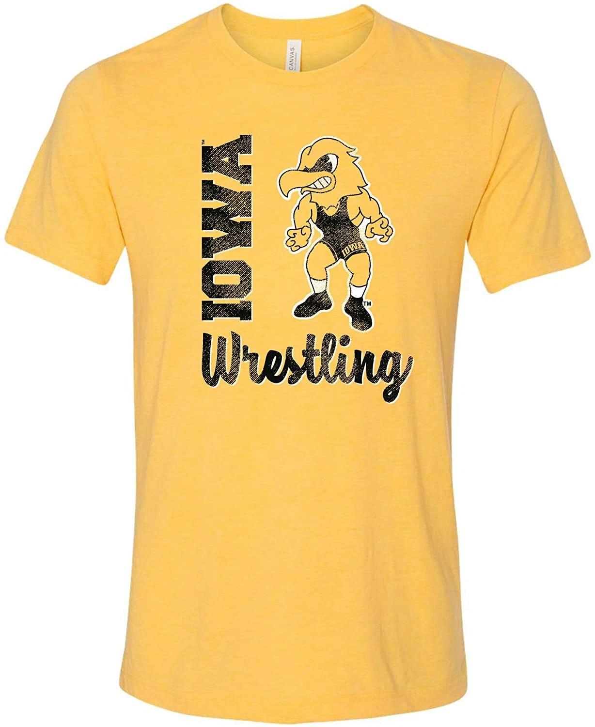 Iowa Hawkeyes Wrestling Herky Script Canvas Triblend T Shirt - Heather Y. Gold 4XL