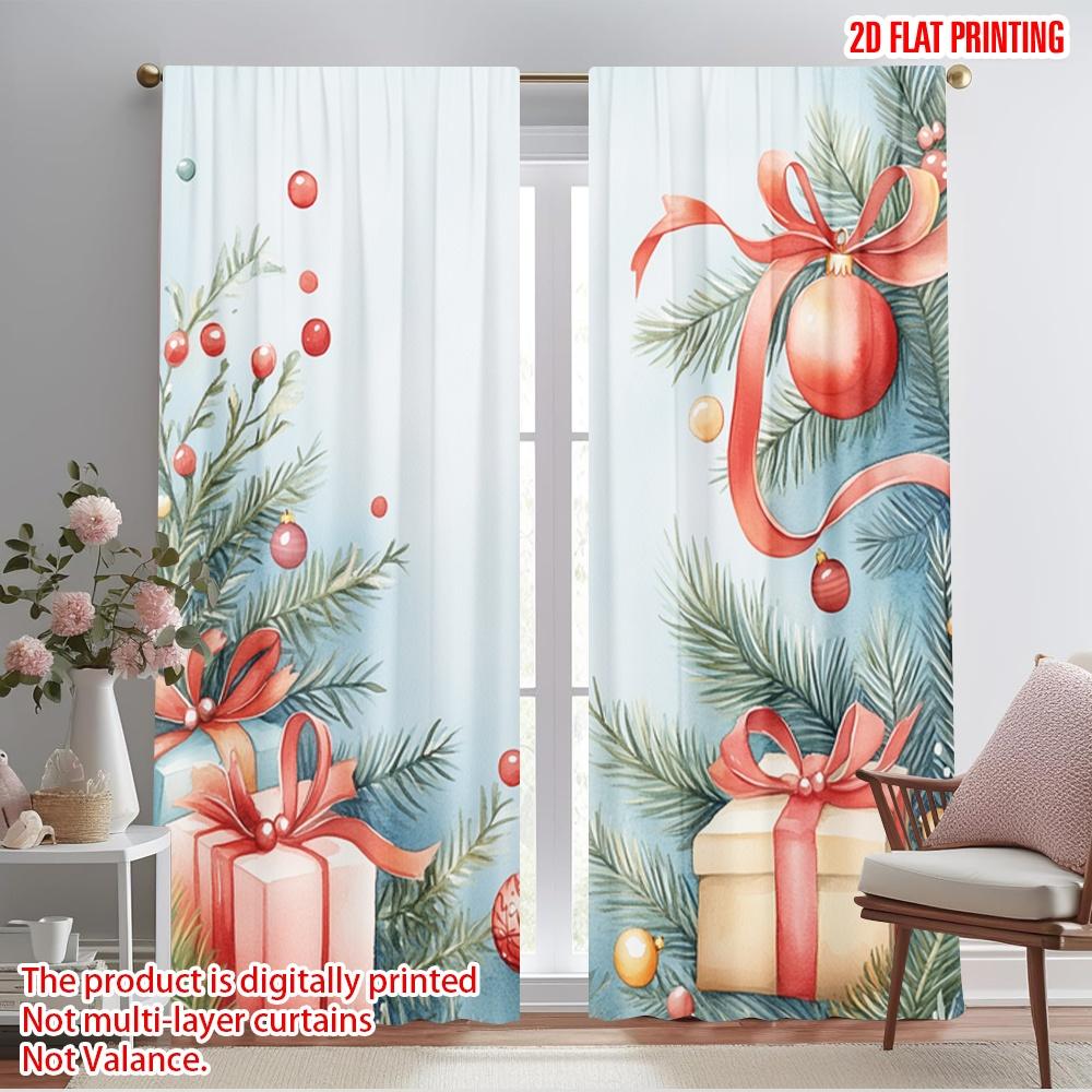 2pcs,2D plane printing Curtains&Window Treatment Christmas Tree Ornaments Gifts Ribbons (3) Versatile 100% Polyester (without