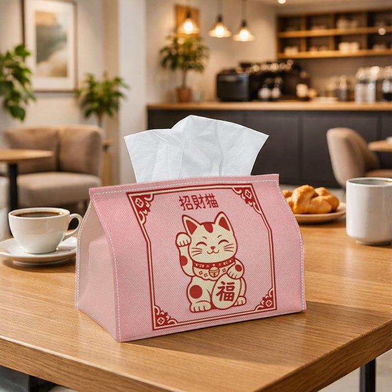 1pc Chinese Lucky Tissue Box with Cat & Traditional Chinese Patterns - Tissue Holder Suitable for Home Decor, Car, Office, Gift for Cat Lovers, Compac
