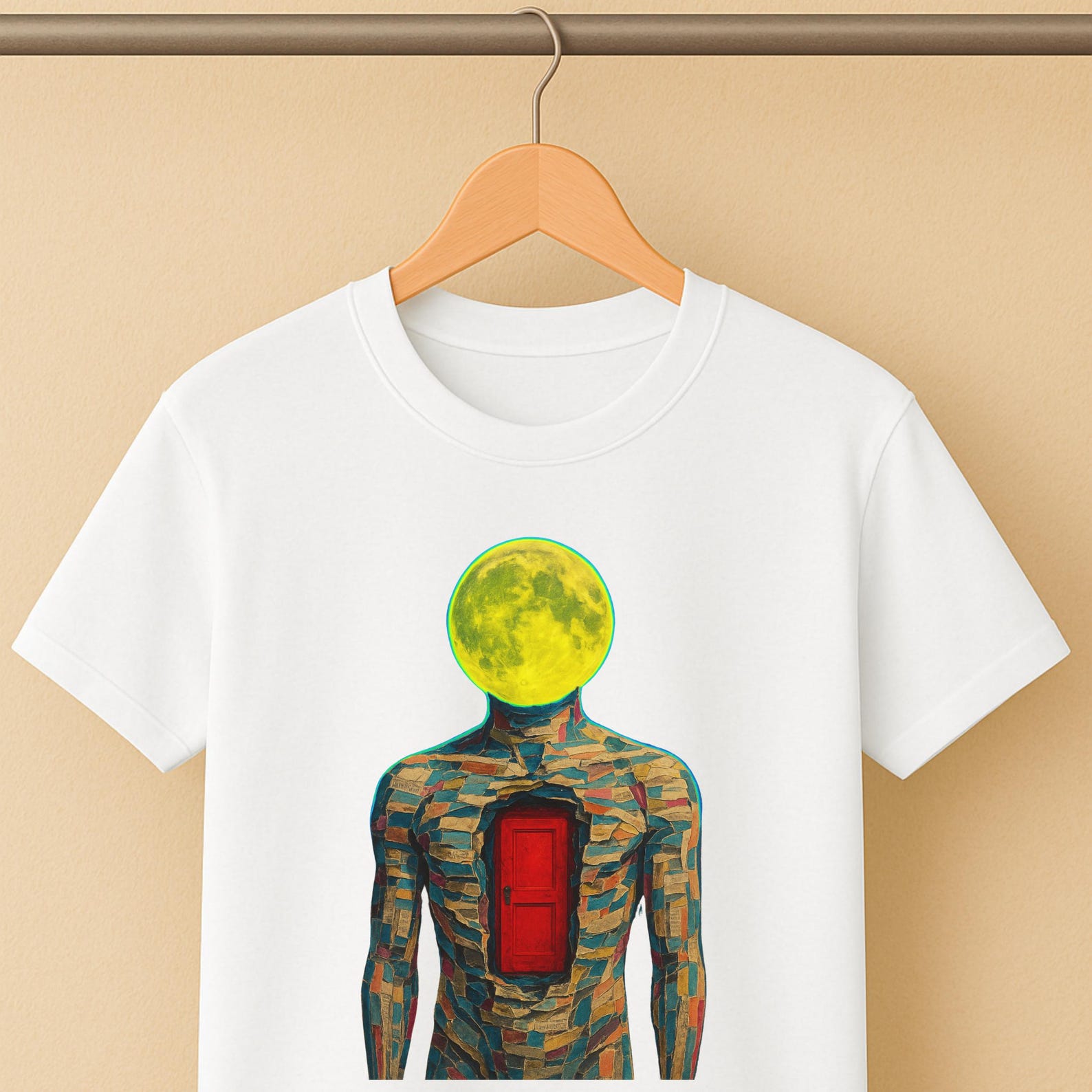 Surreal Moon Face T-Shirt – Dreamcore Aesthetic Shirt – Trippy Celestial Graphic Tee – Unisex Mystical Art Tee S