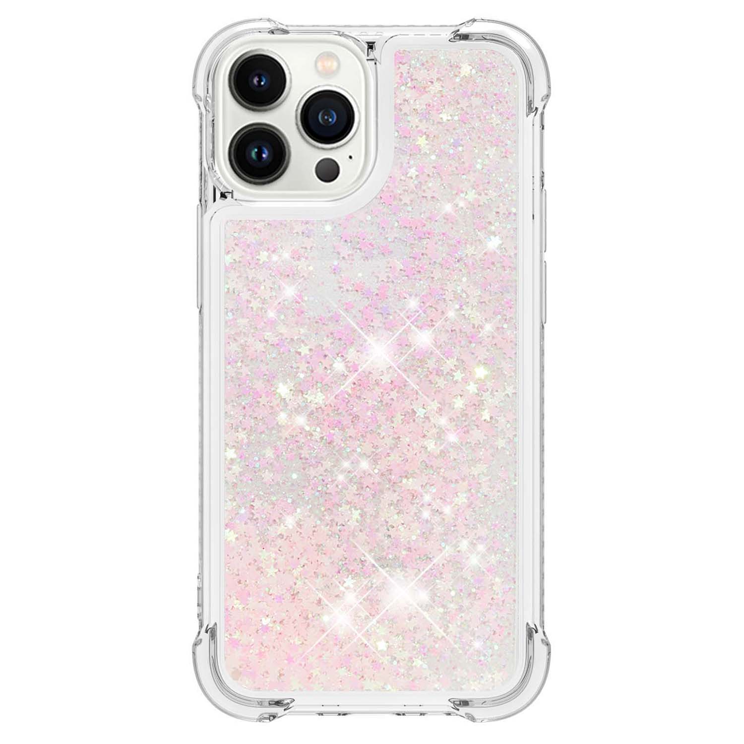 

For iPhone 15 Pro TPU Case Glitter Quicksand Shockproof Phone Back Cover Pink/Pentagrams